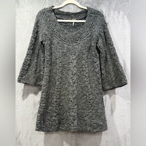 FREE PEOPLE Gray Cable Knit Bell Sleeve Wool Blend Tunic Sweater Dress Size S